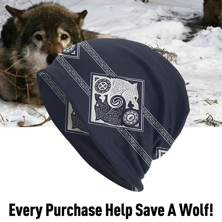 WorldNorse Double Wolves Norse Beanie - Dark Blue - image 4