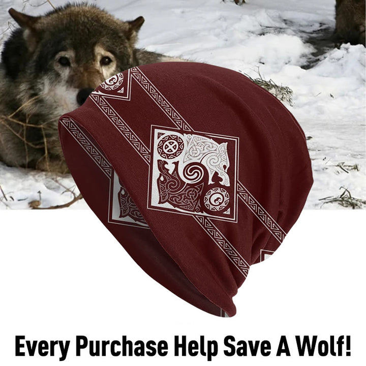 WorldNorse Double Wolves Norse Beanie - Red - image 0