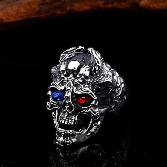 WorldNorse Gemstone Eyes Skull Biker Ring