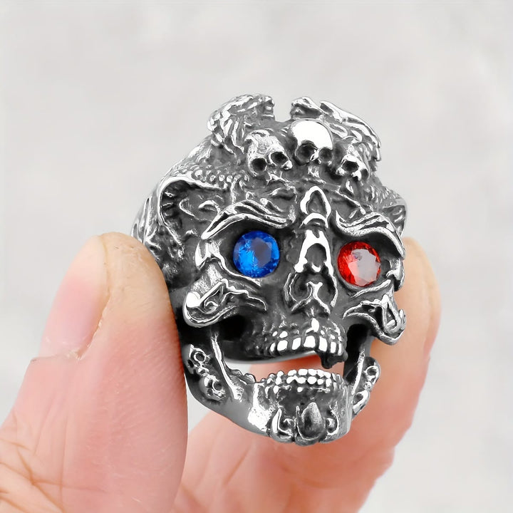 WorldNorse Gemstone Eyes Skull Biker Ring