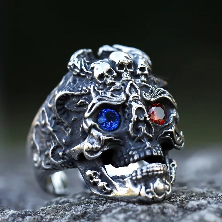 WorldNorse Gemstone Eyes Skull Biker Ring