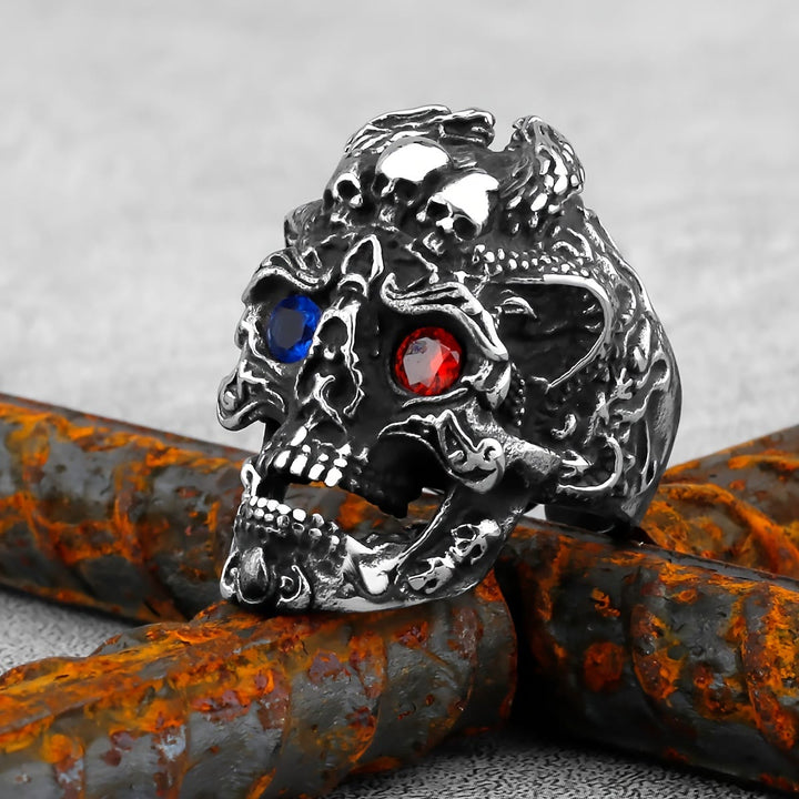 WorldNorse Gemstone Eyes Skull Biker Ring