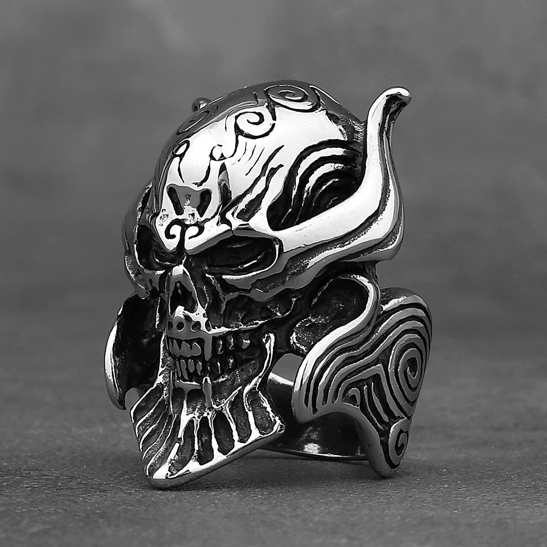 WorldNorse Ghost Head Gemstone Eye Skull Fangs Ring - Hollow Eyes - US 14 - image 3