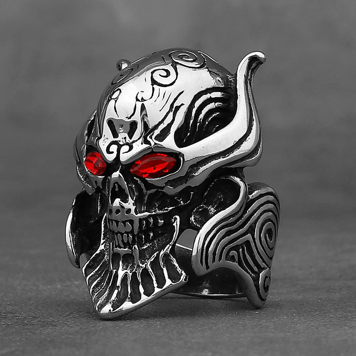WorldNorse Ghost Head Gemstone Eye Skull Fangs Ring - Red Eyes - US 14 - image 0