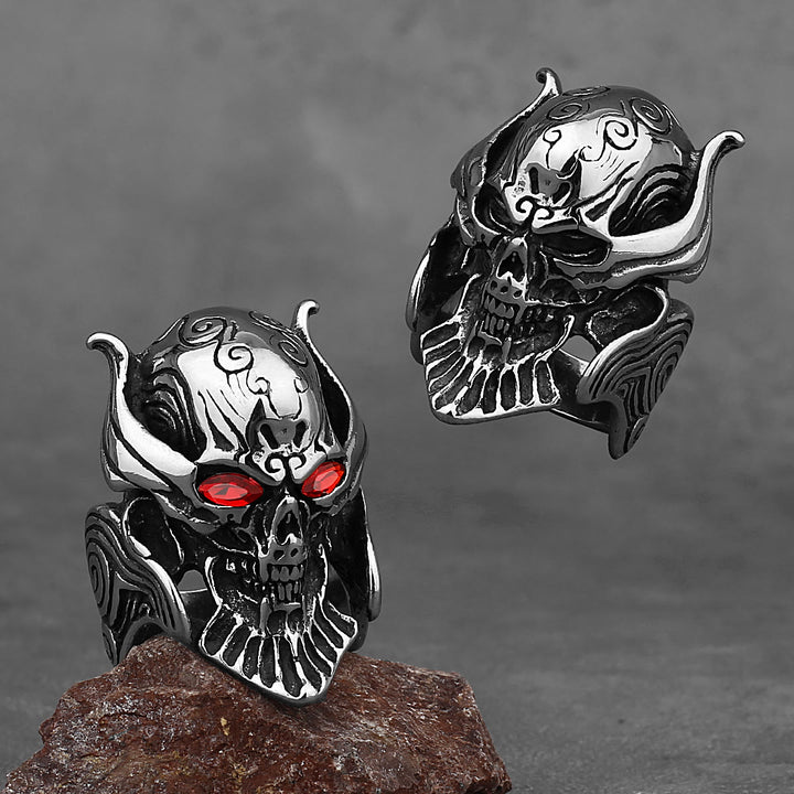 WorldNorse Ghost Head Gemstone Eye Skull Fangs Ring - image 4