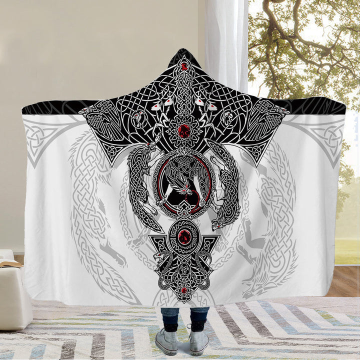 WorldNorse Raven Valknut Hooded Blanket