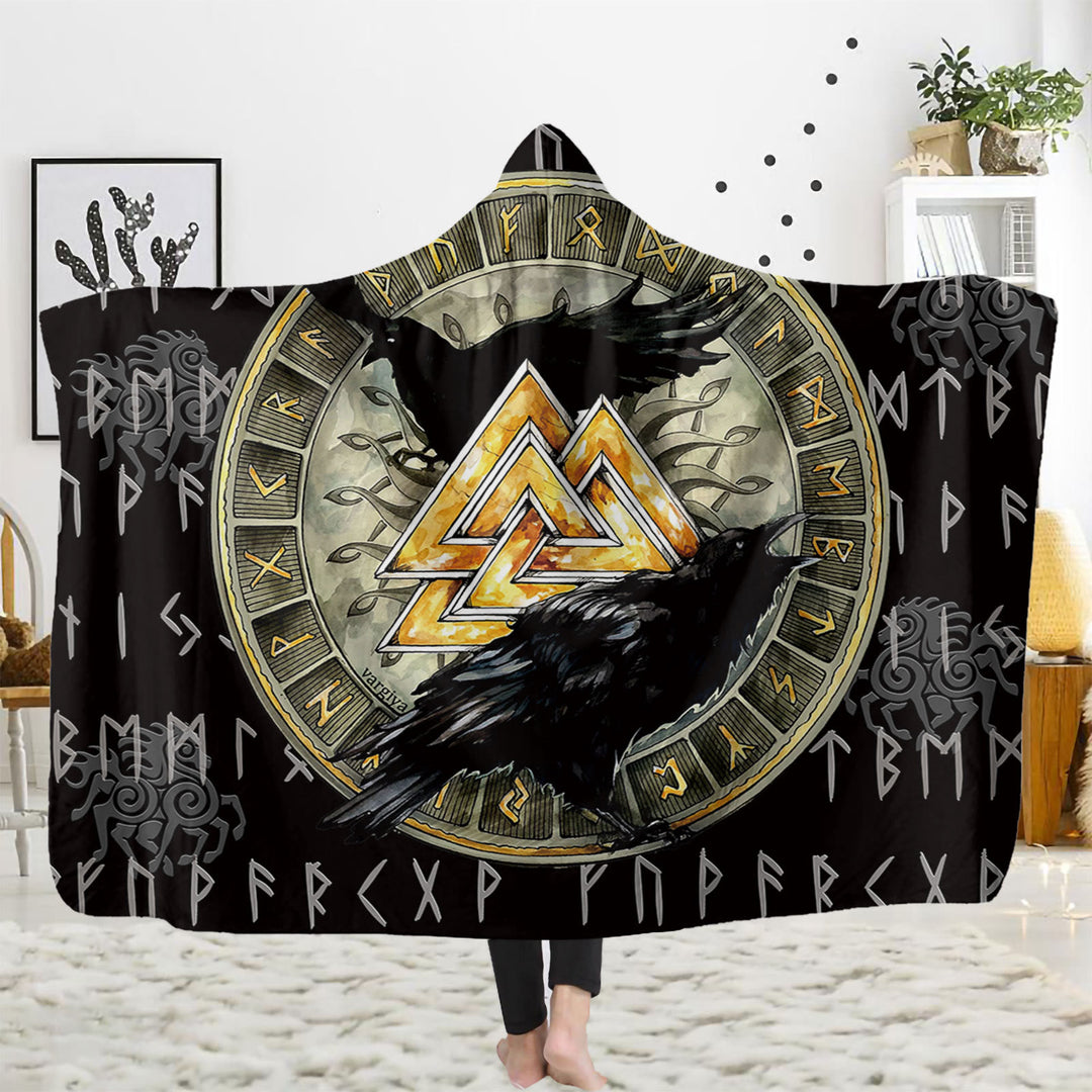 WorldNorse Raven Rune Hooded Blanket