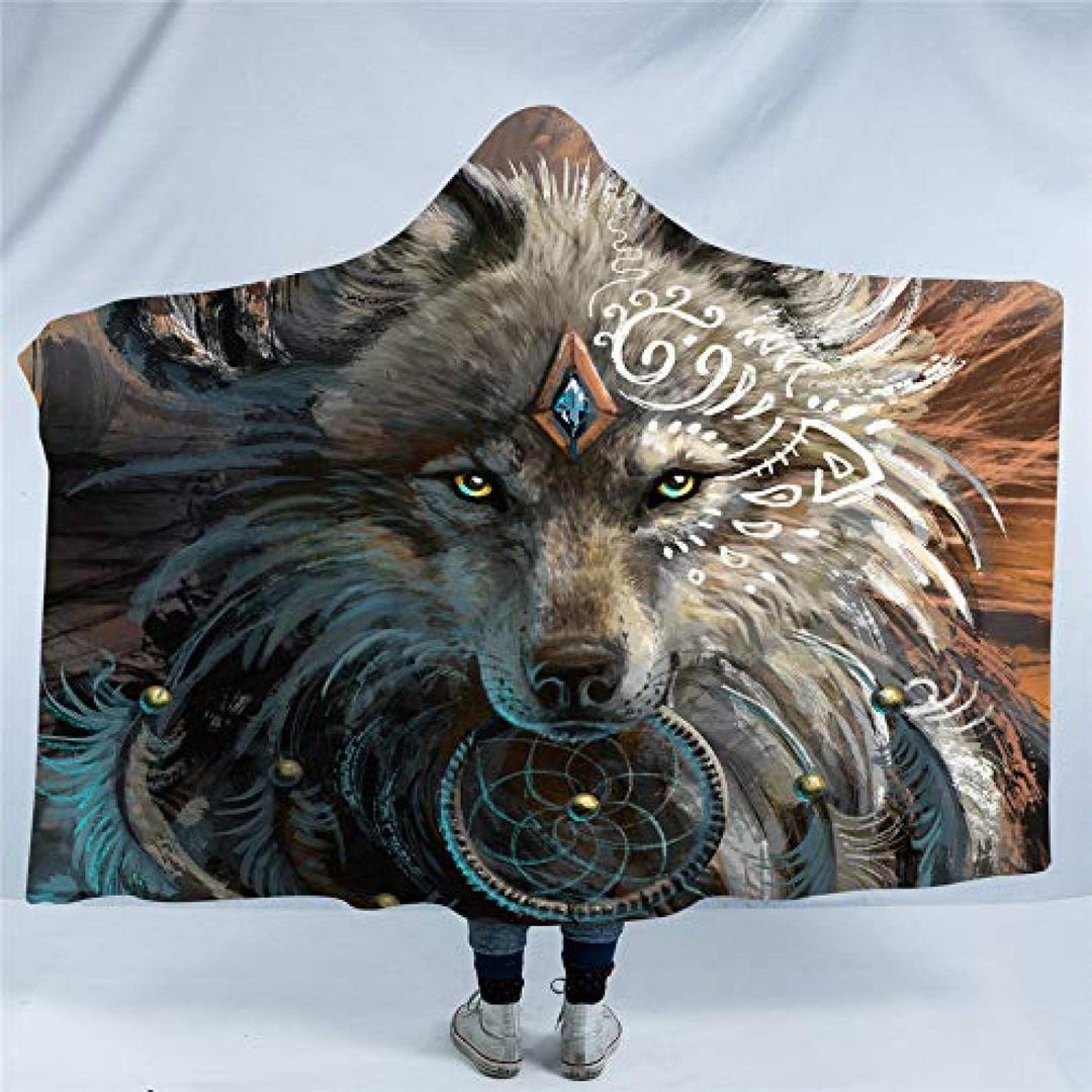 WorldNorse Moon Wolves Hooded Blanket