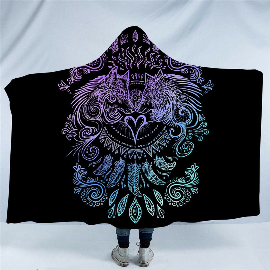 WorldNorse Moon Wolves Hooded Blanket