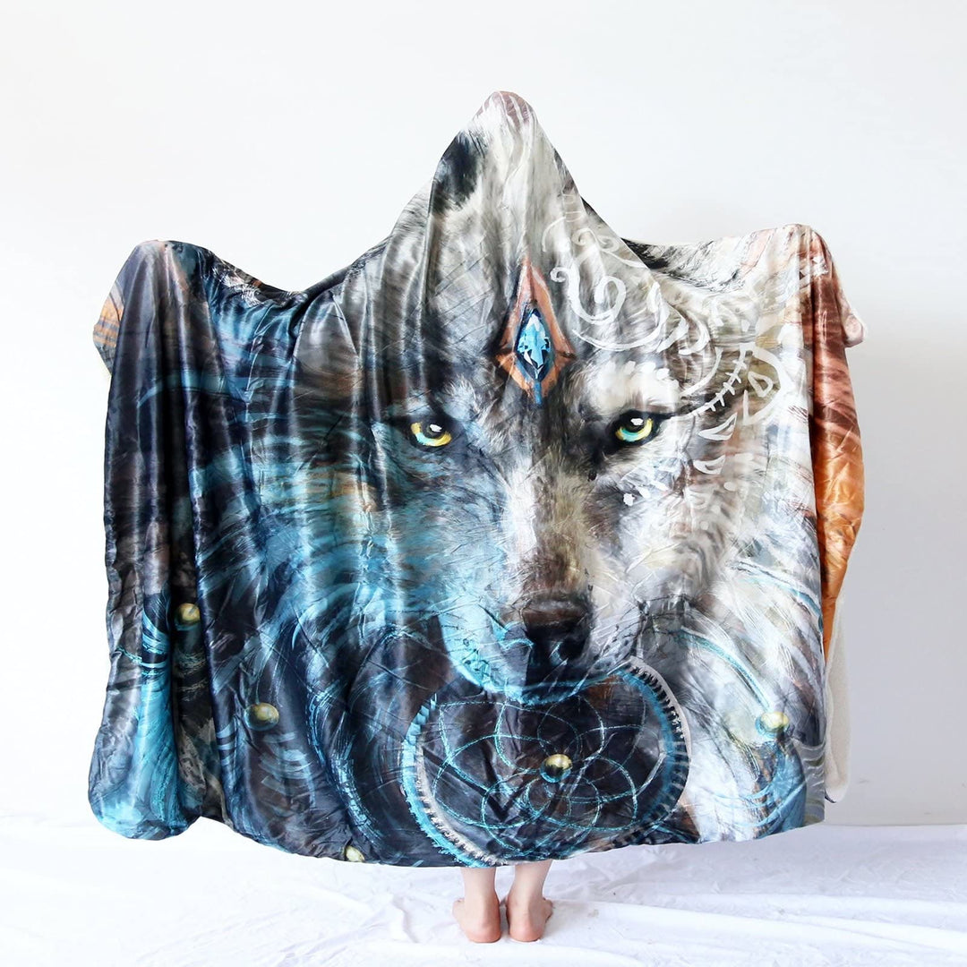 WorldNorse Moon Wolves Hooded Blanket