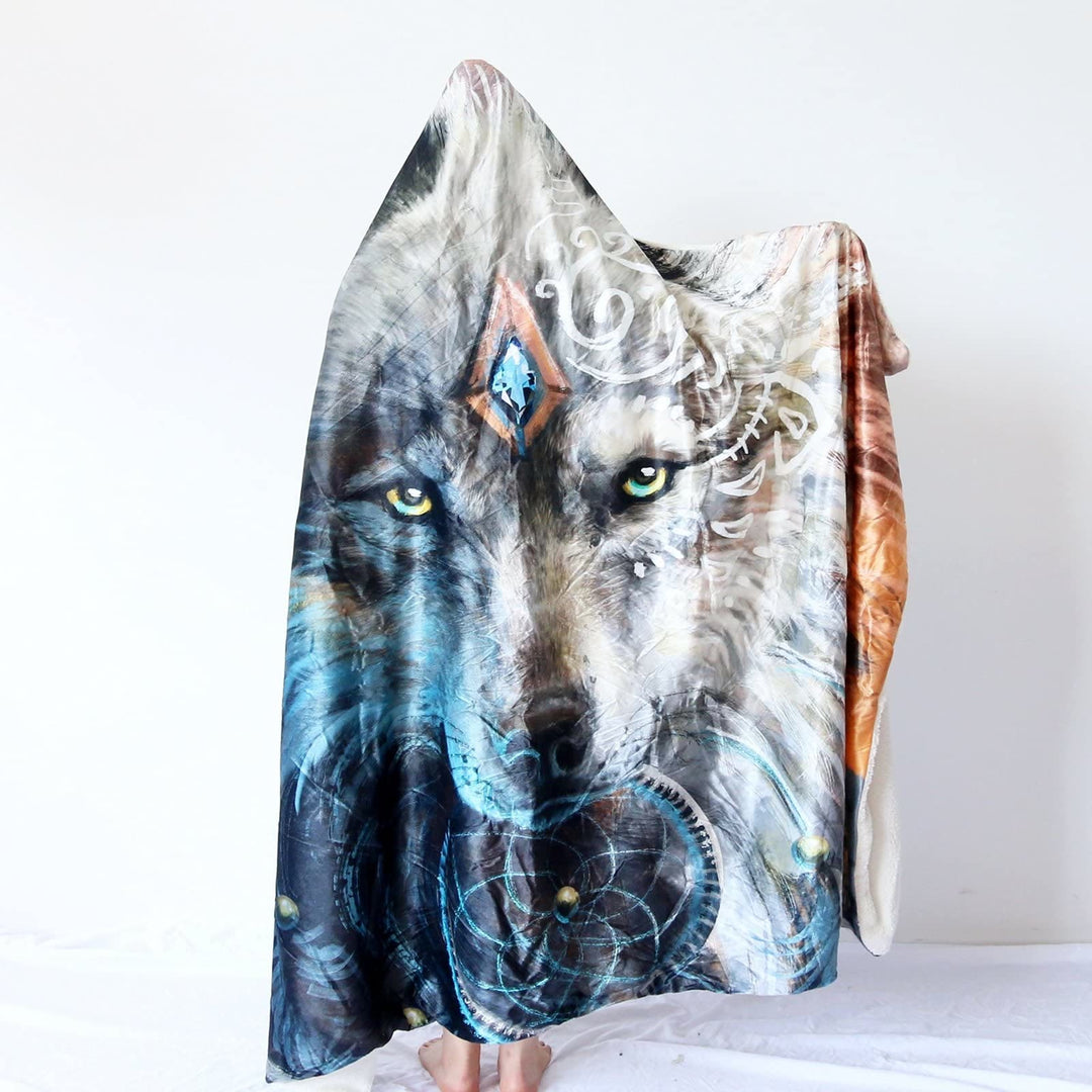 WorldNorse Moon Wolves Hooded Blanket