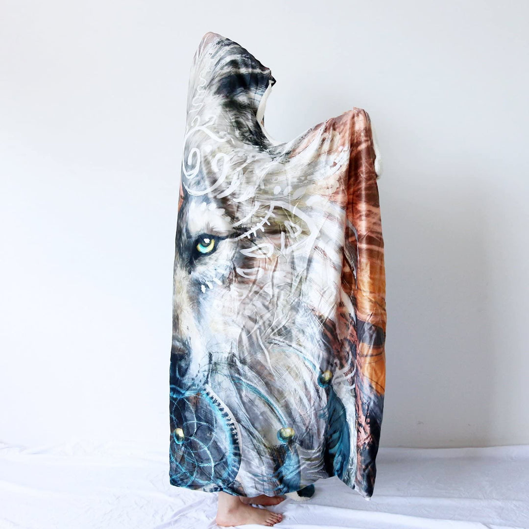 WorldNorse Moon Wolves Hooded Blanket