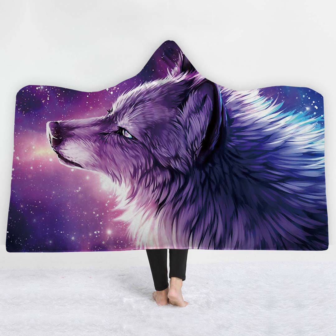 WorldNorse Aurora Wolves Hooded Blanket