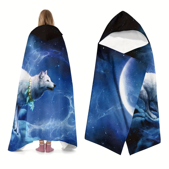 WorldNorse Aurora Wolves Hooded Blanket