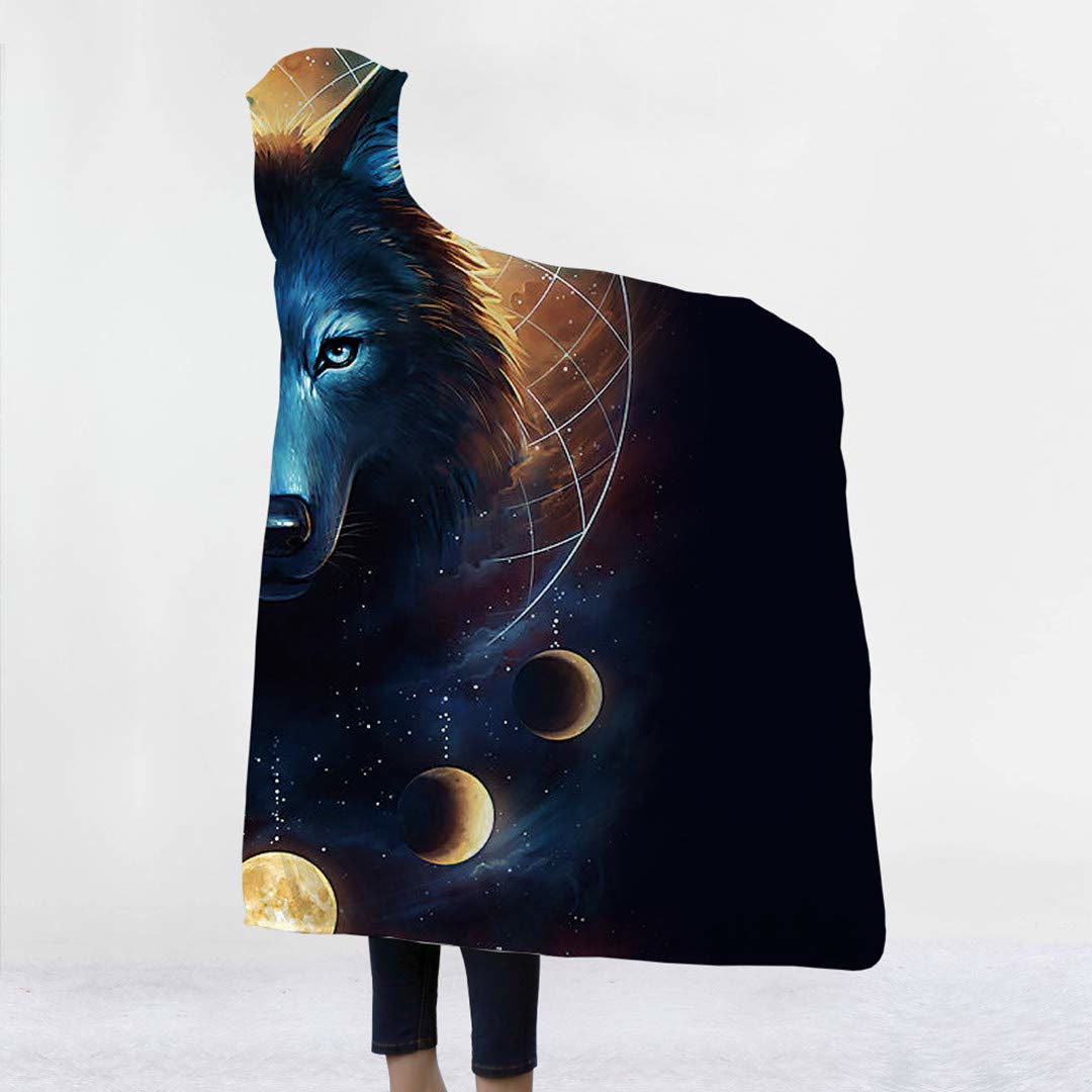 WorldNorse Galaxy Wolves Hooded Blanket