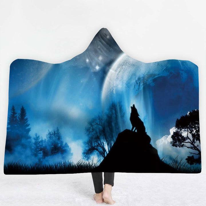 WorldNorse Galaxy Wolves Hooded Blanket