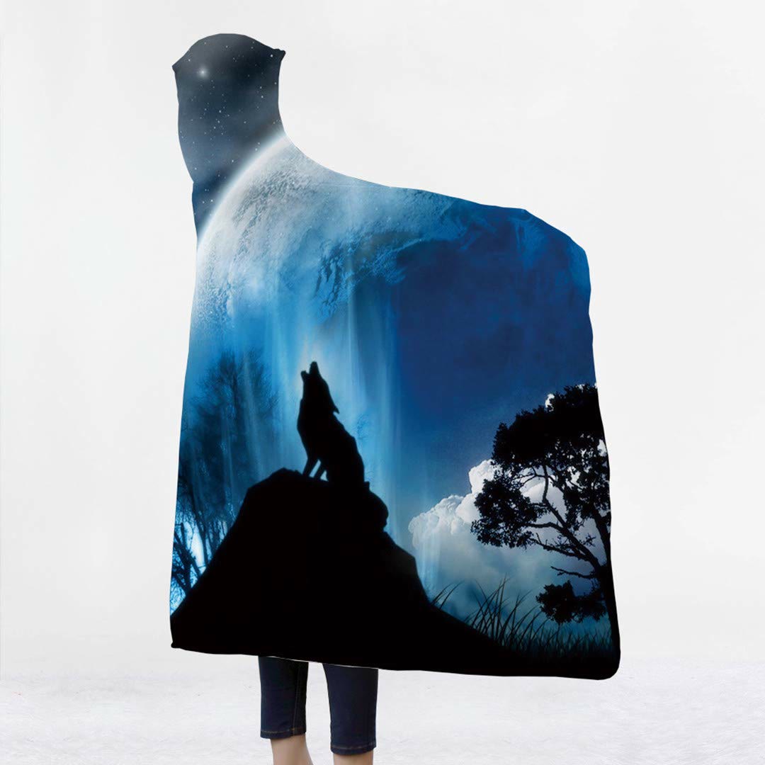 WorldNorse Galaxy Wolves Hooded Blanket