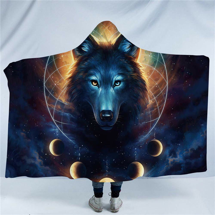 WorldNorse Galaxy Wolves Hooded Blanket