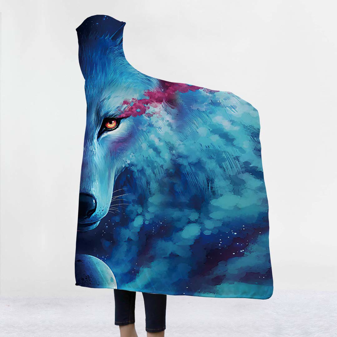 WorldNorse Galaxy Wolves Hooded Blanket