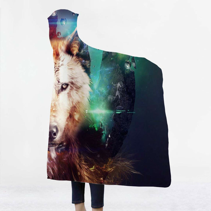 WorldNorse Galaxy Wolves Hooded Blanket