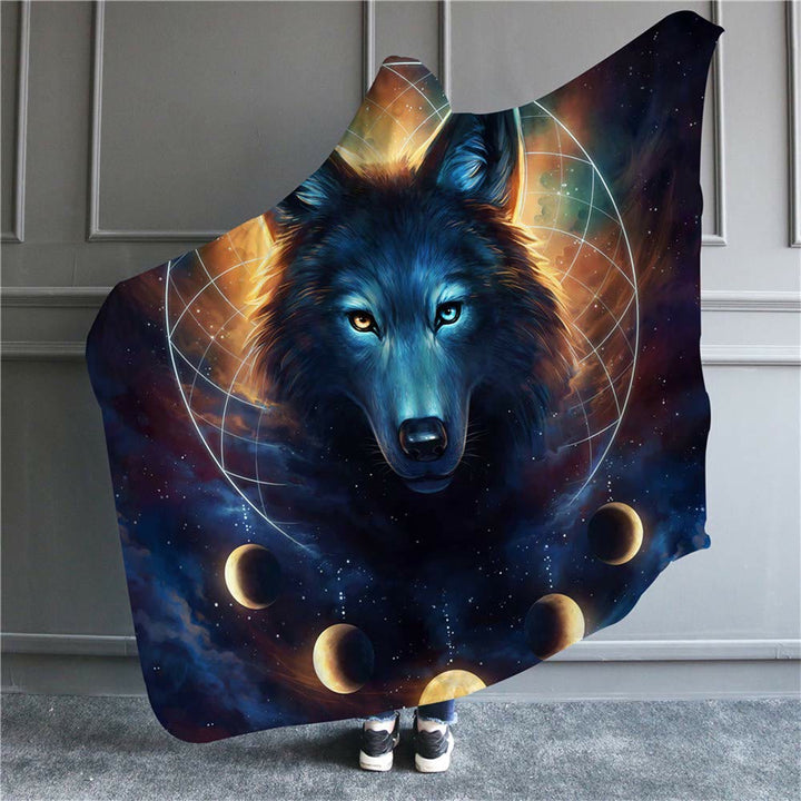 WorldNorse Galaxy Wolves Hooded Blanket