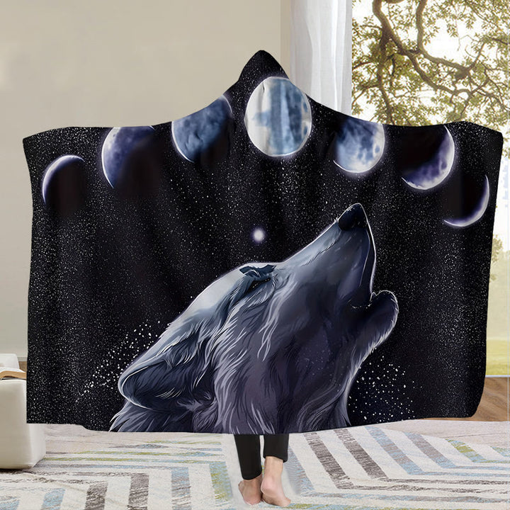 WorldNorse Moon Wolves Hooded Blanket