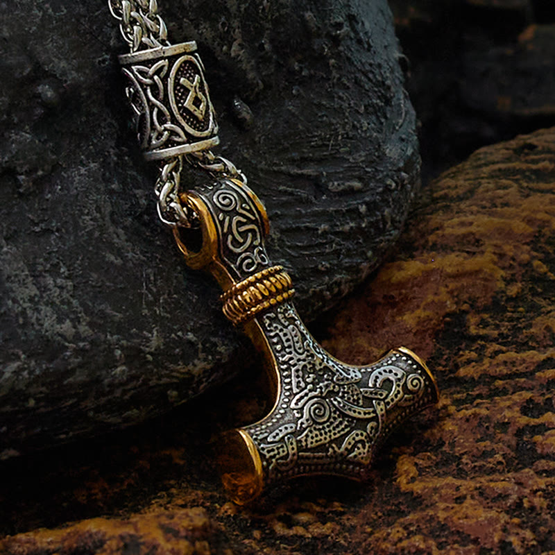 WorldNorse Mjölnir - Thor's Hammer Stainless Steel Necklace - Silver&Gold - image 0