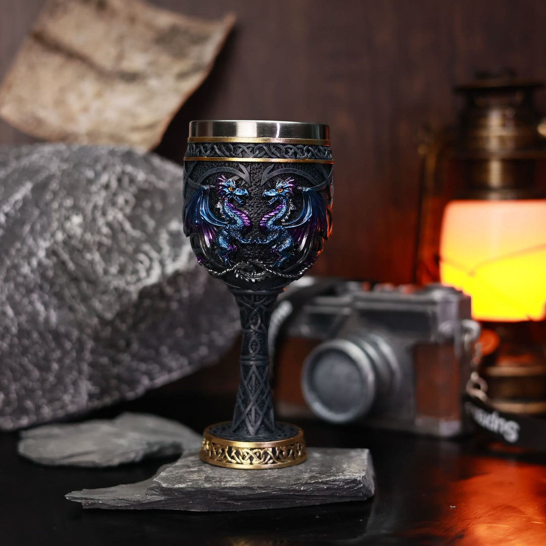 WorldNorse Celtic Knot Double Dragon Goblet - Blue - image 0