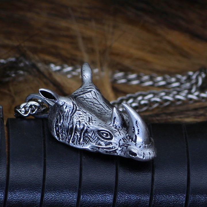 WorldNorse Rhino Head Animal Necklace