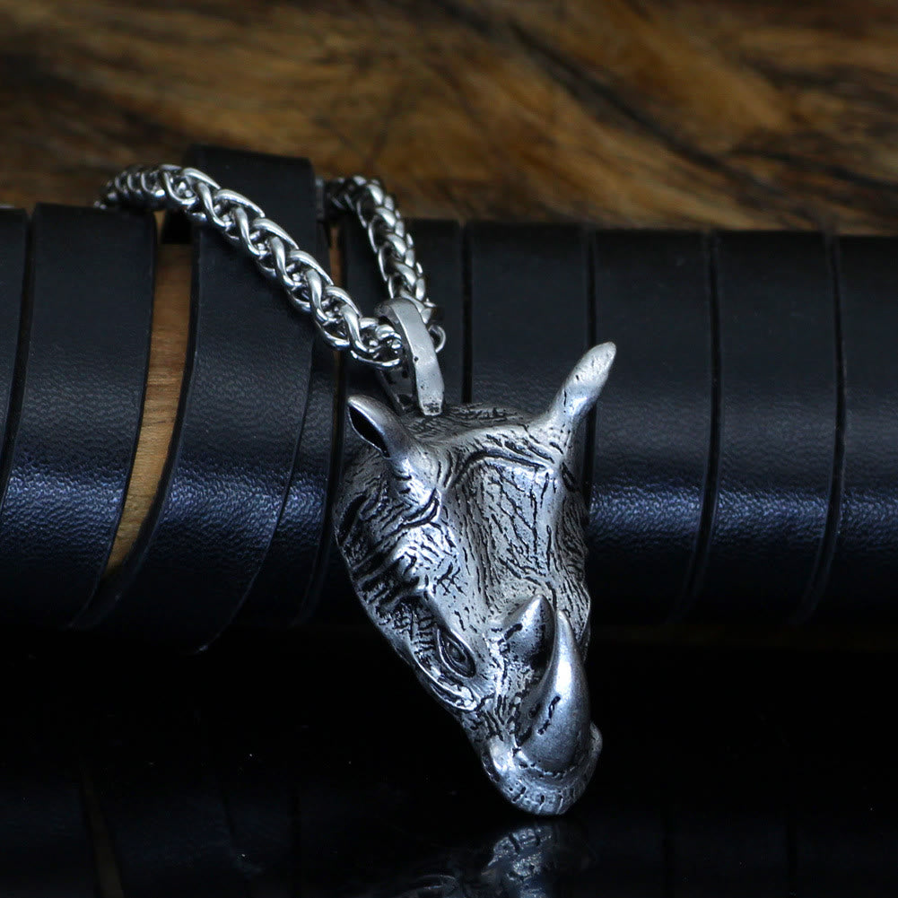 WorldNorse Rhino Head Animal Necklace