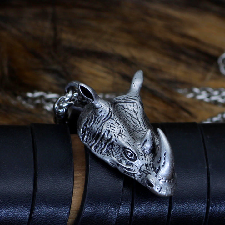 WorldNorse Rhino Head Animal Necklace