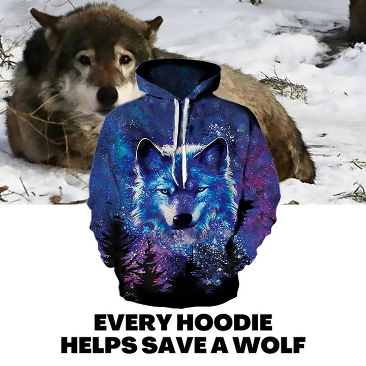 WorldNorse Galactic Cosmic Wolf Hoodie