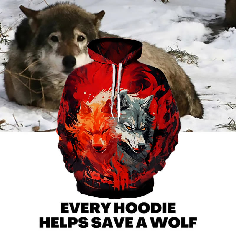 WorldNorse Elemental Dual Flame Wolves Hoodie