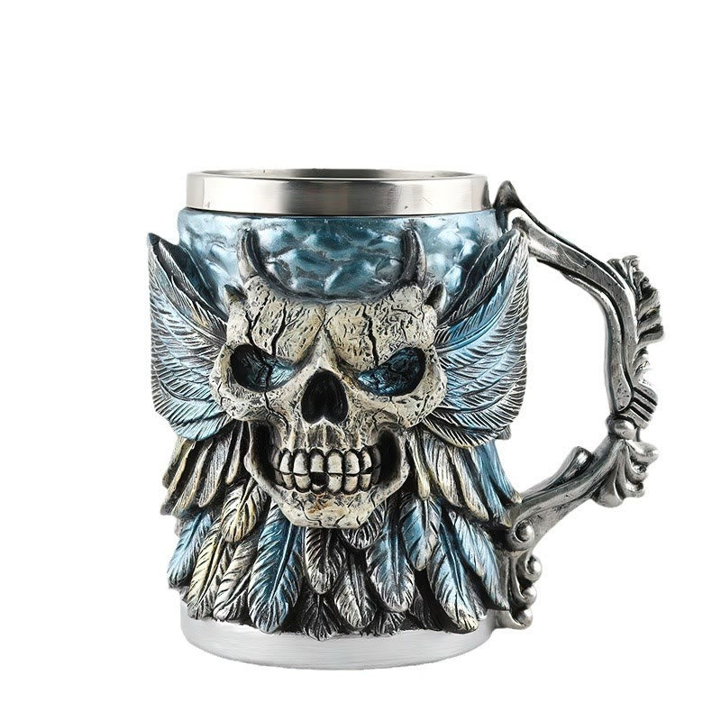 WorldNorse Feather Skull Beer Coffee Mug