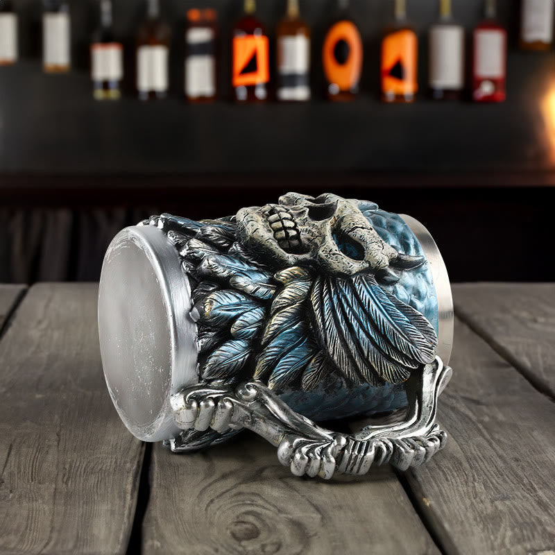 WorldNorse Feather Skull Beer Coffee Mug