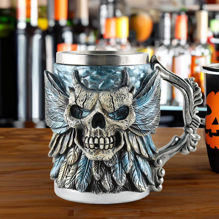 WorldNorse Feather Skull Beer Coffee Mug