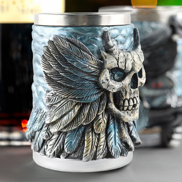 WorldNorse Feather Skull Beer Coffee Mug