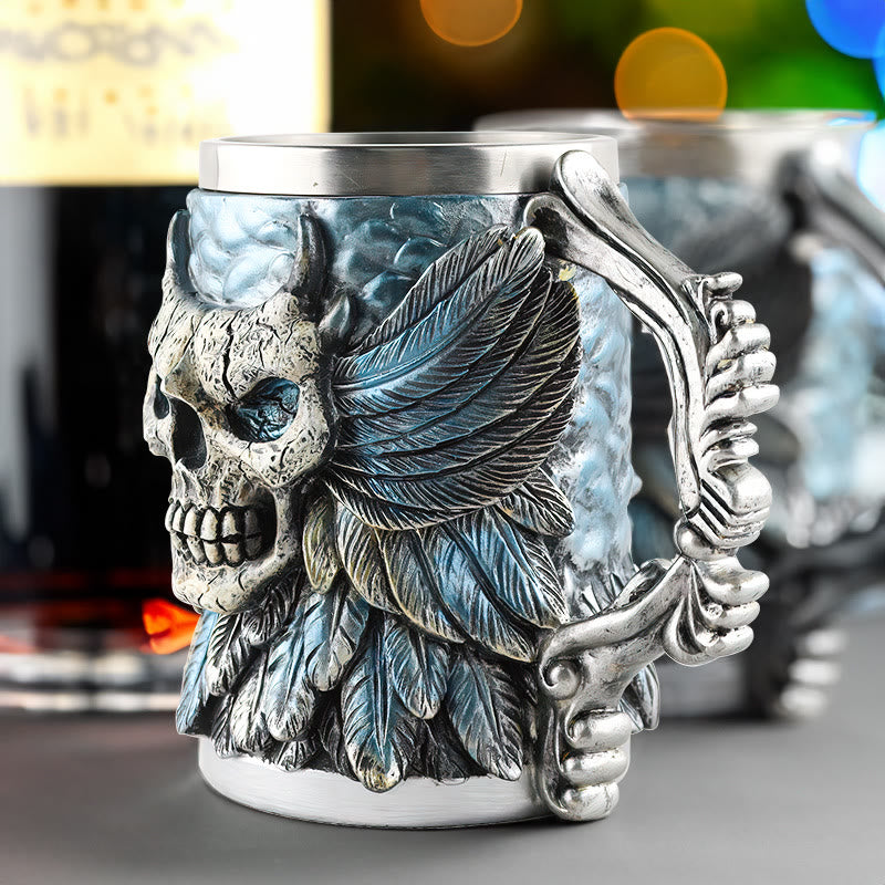 WorldNorse Feather Skull Beer Coffee Mug