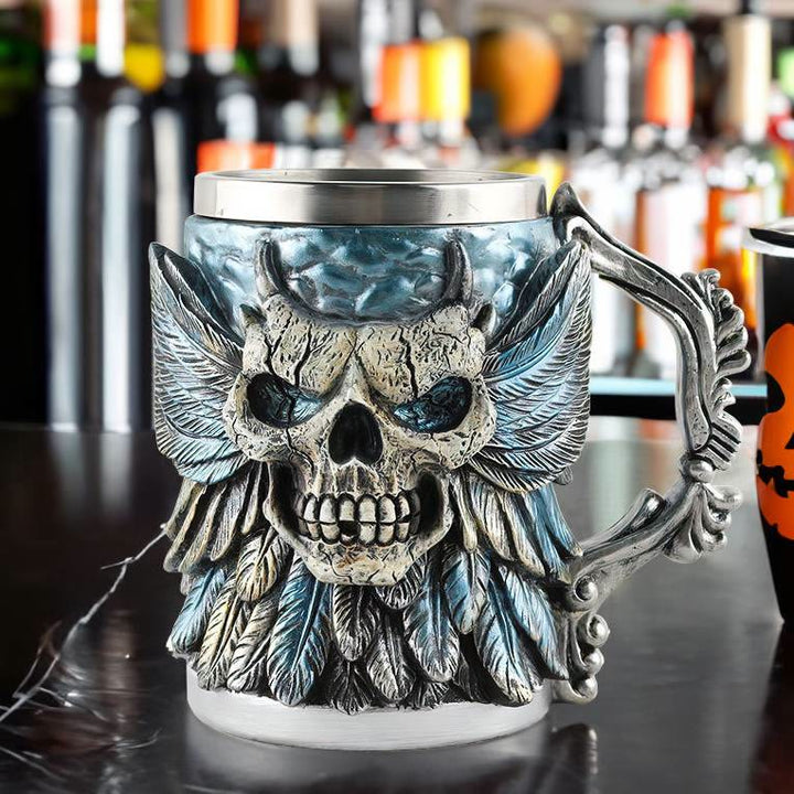 WorldNorse Feather Skull Beer Coffee Mug