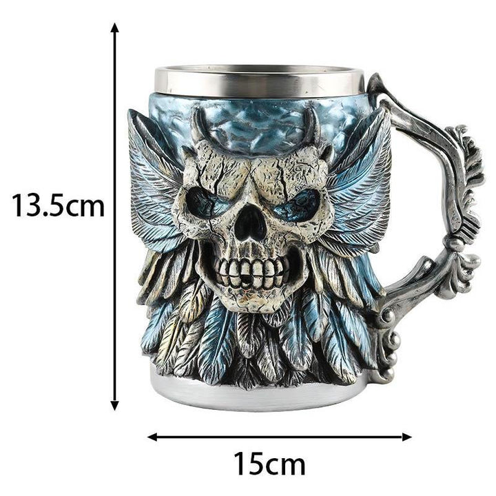 WorldNorse Feather Skull Beer Coffee Mug