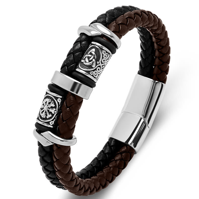 WorldNorse Celtic Knot And Viking Compass Stainless Steel Bracelet - Black+Brown - 22.5cm - image 16