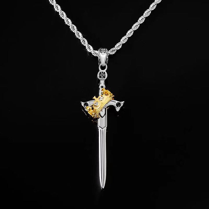 WorldNorse Iced Two Tone Sword & Crown Necklace