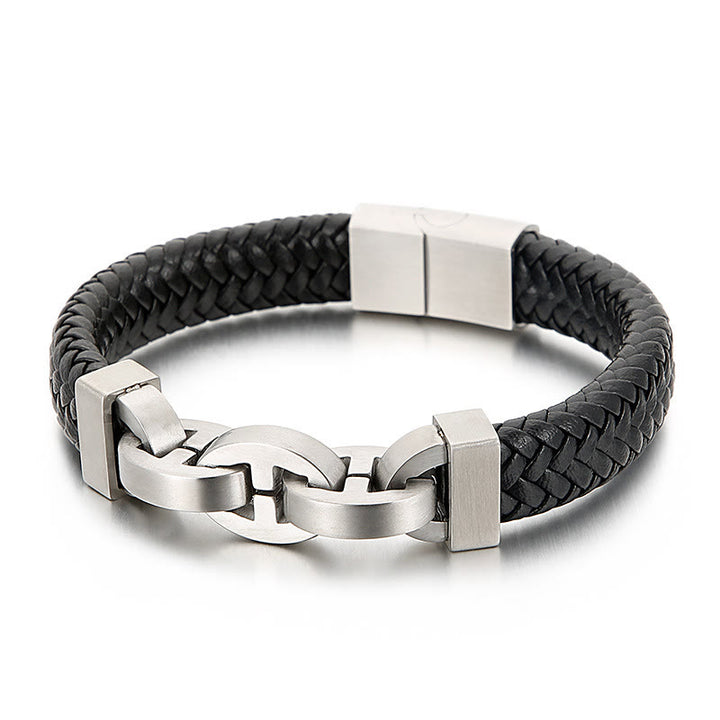 WorldNorse Steel Cuff Braided Leather Bracelet