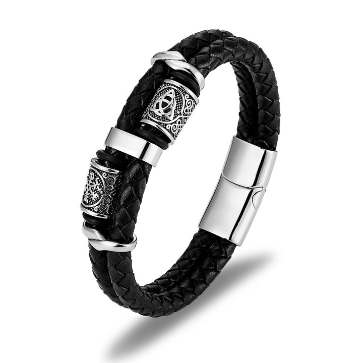 WorldNorse Norse Symbol Magnetic Clasp Braided Leather Bracelet