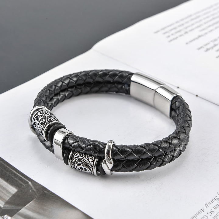 WorldNorse Norse Symbol Magnetic Clasp Braided Leather Bracelet - Silver - 23cm - image 6