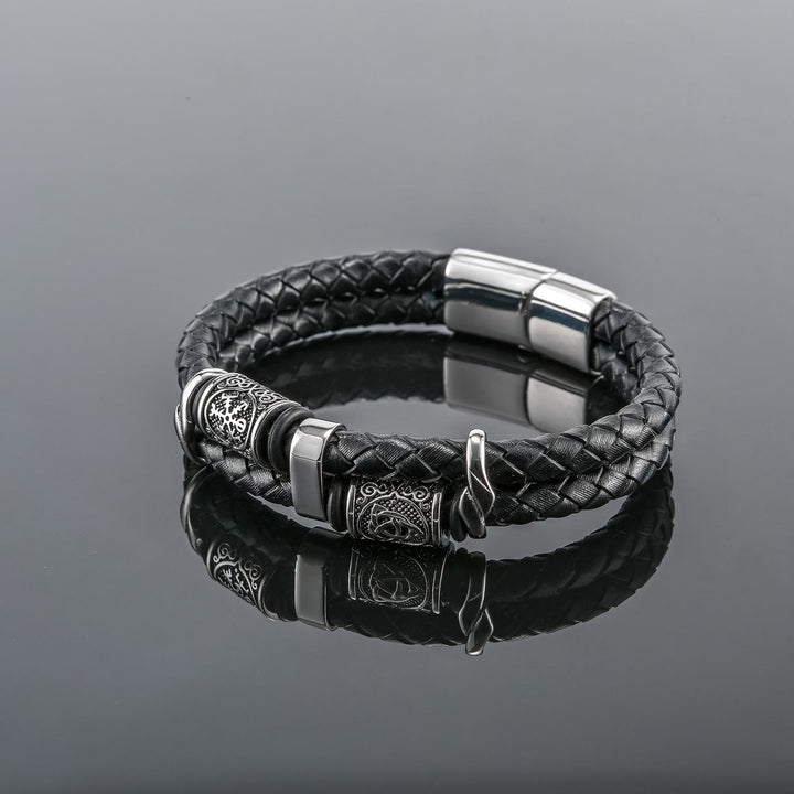 WorldNorse Norse Symbol Magnetic Clasp Braided Leather Bracelet