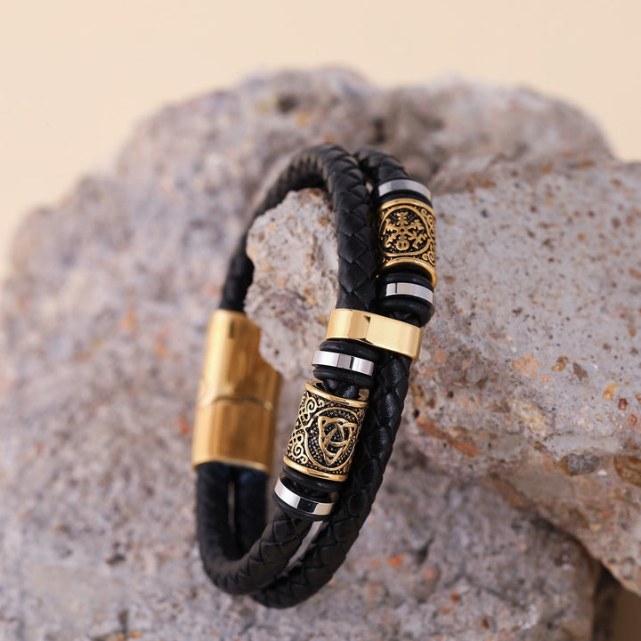 WorldNorse Norse Symbol Magnetic Clasp Braided Leather Bracelet