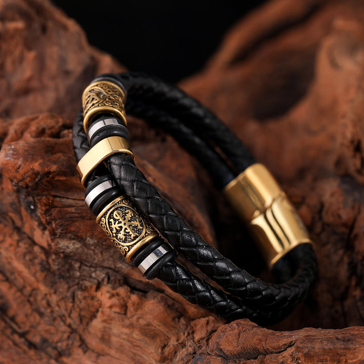 WorldNorse Norse Symbol Magnetic Clasp Braided Leather Bracelet