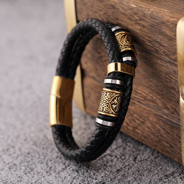 WorldNorse Norse Symbol Magnetic Clasp Braided Leather Bracelet