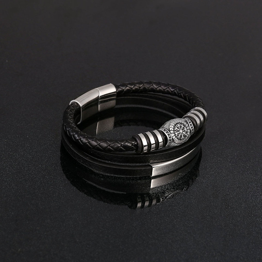 WorldNorse Vegvisir Triple-Row Braided Leather Bracelet